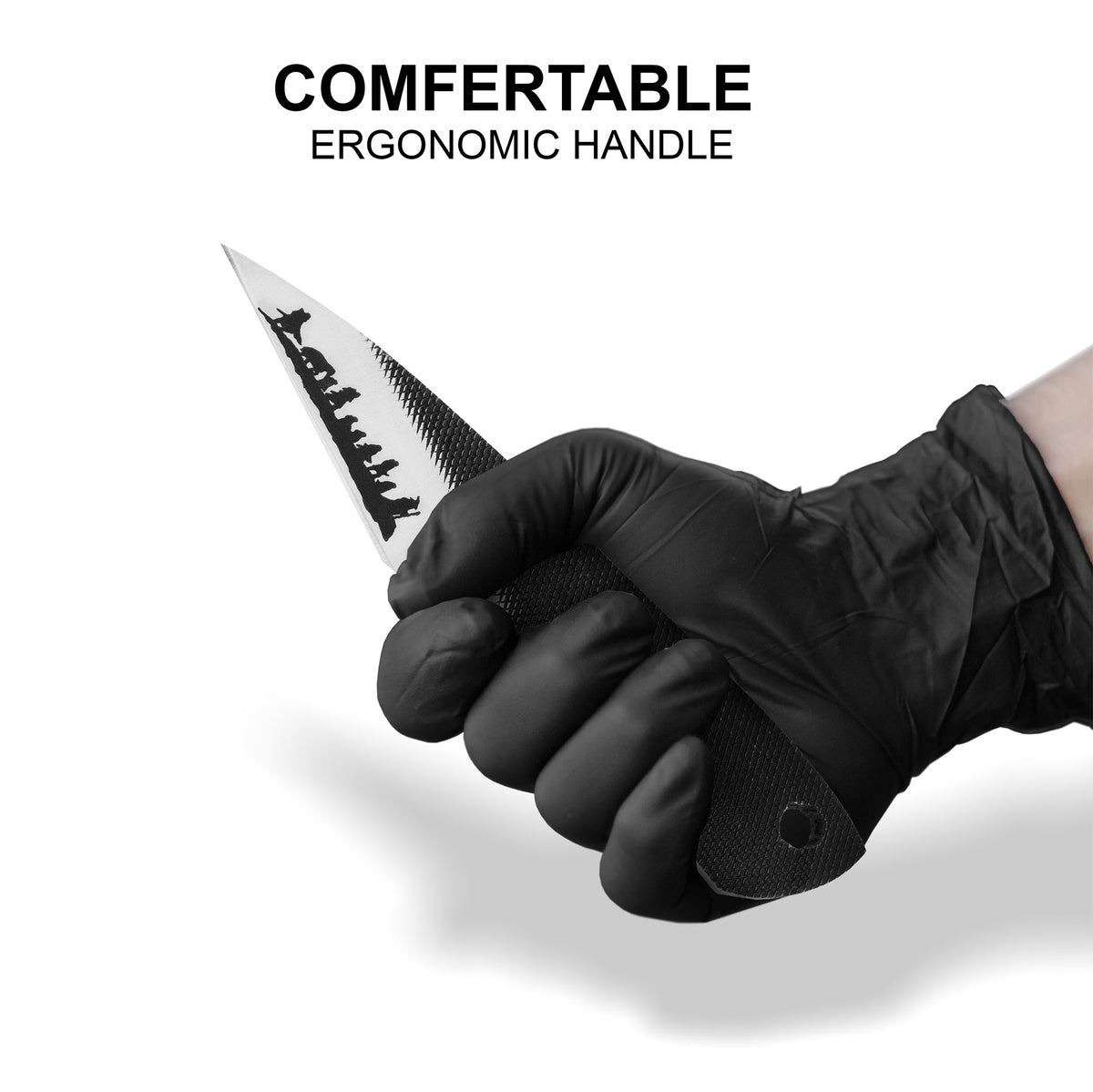Kiridashi utility blade with textured grip and Lord of the Rings inspired engraved artwork for collectors and display