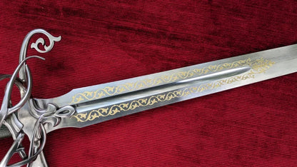 Vine Wedding Longsword Sharp Fantasy Bridal Sword with Etched Blade, Handmade Ceremonial Longsword with Scabbard