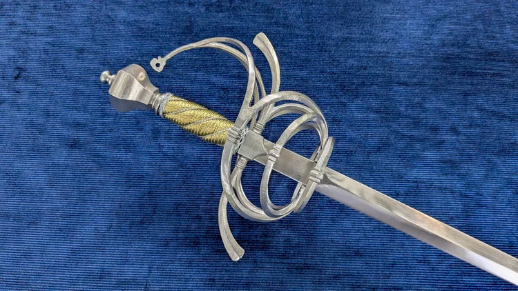 Symmetrical 3-Ring Rapier Sword  Sharp Stainless Steel Swept Hilt with Sheath, Renaissance Fencing Sword Collectible