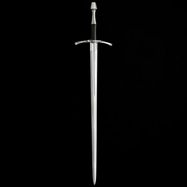 Full view of the Renaissance Long Sword Oakeshott Type XX with double-edged EN45 spring steel blade, leather wrapped handle, and classic European medieval design.