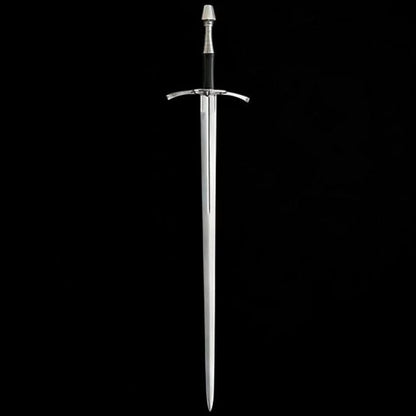 Full view of the Renaissance Long Sword Oakeshott Type XX with double-edged EN45 spring steel blade, leather wrapped handle, and classic European medieval design.