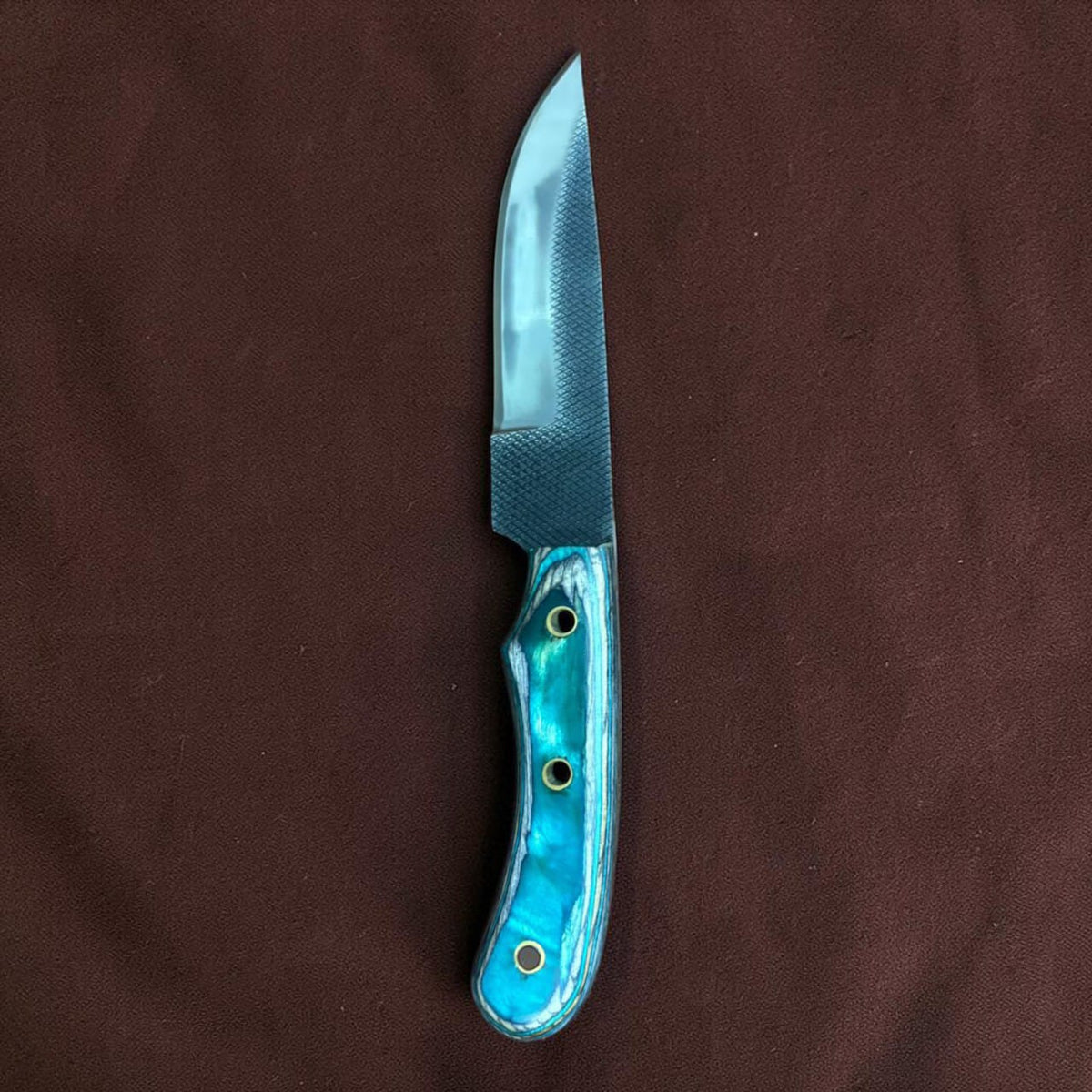 Hand Forged Drop Point Fixed Blade Knife Resin & Wood Handle with Brass Rivets