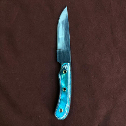 Hand Forged Drop Point Fixed Blade Knife Resin & Wood Handle with Brass Rivets