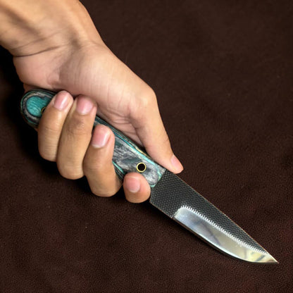 Hand Forged Drop Point Fixed Blade Knife Resin & Wood Handle with Brass Rivets