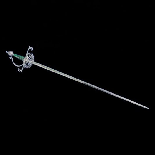 Fantasy cup hilt rapier with green carved grip – full view