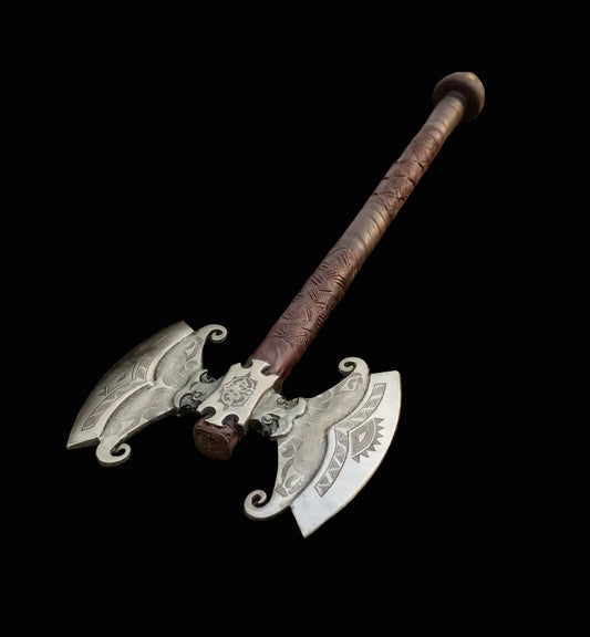 Personalized Hand-Forged Double Headed Viking Axe, Engraved Norse Axe with Leather Sheath