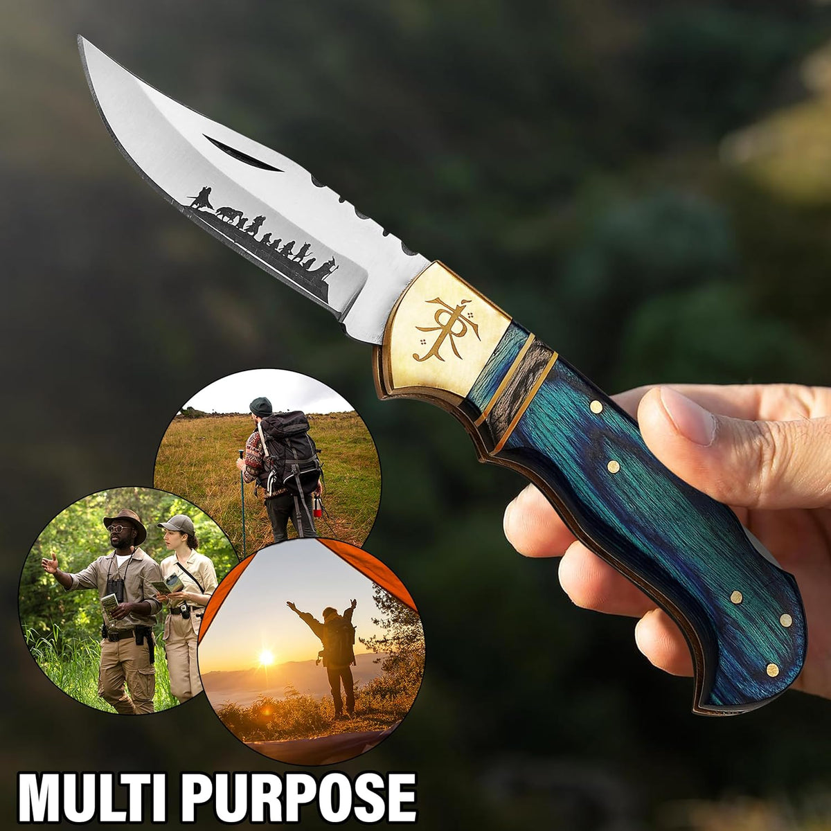 Lord of the Rings folding pocket knife for camping, hiking, everyday carry and outdoor adventures with 420HC stainless steel blade