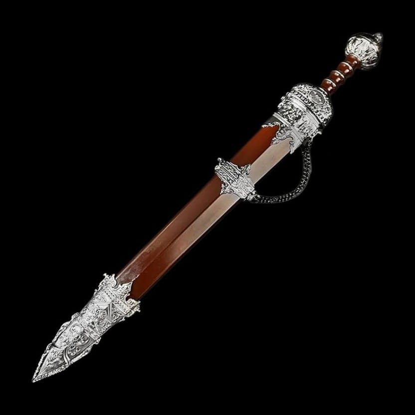 Decorative Roman Gladius sword scabbard with classic Roman inspired fittings and display chain