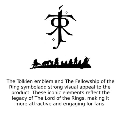 Close-up of Tolkien inspired emblem and Fellowship inspired engraving on collectible pocket knife and kiridashi blade set